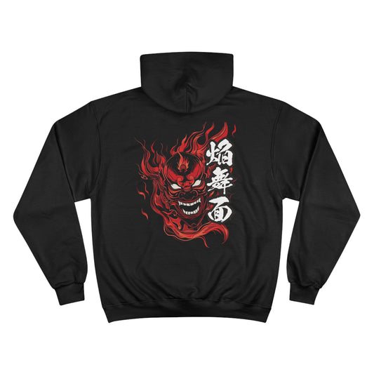 Fierce Red Oni Demon Champion Eco Hoodie - Japanese Ghost Mask Art Sweatshirt