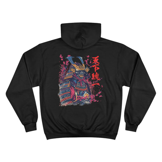 Demon Samurai Mask Cherry Blossom Hoodie - Japanese Kanji Art Champion Eco Sweatshirt