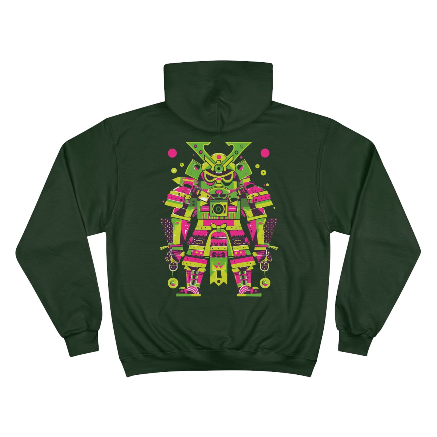 Neon Mecha Samurai Champion Eco Hoodie - Cyberpunk Japanese Warrior Art Sustainable Streetwear