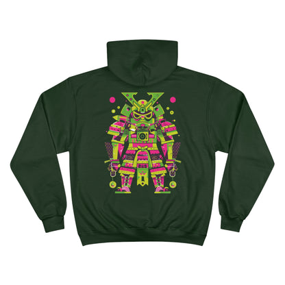 Neon Mecha Samurai Champion Eco Hoodie - Cyberpunk Japanese Warrior Art Sustainable Streetwear