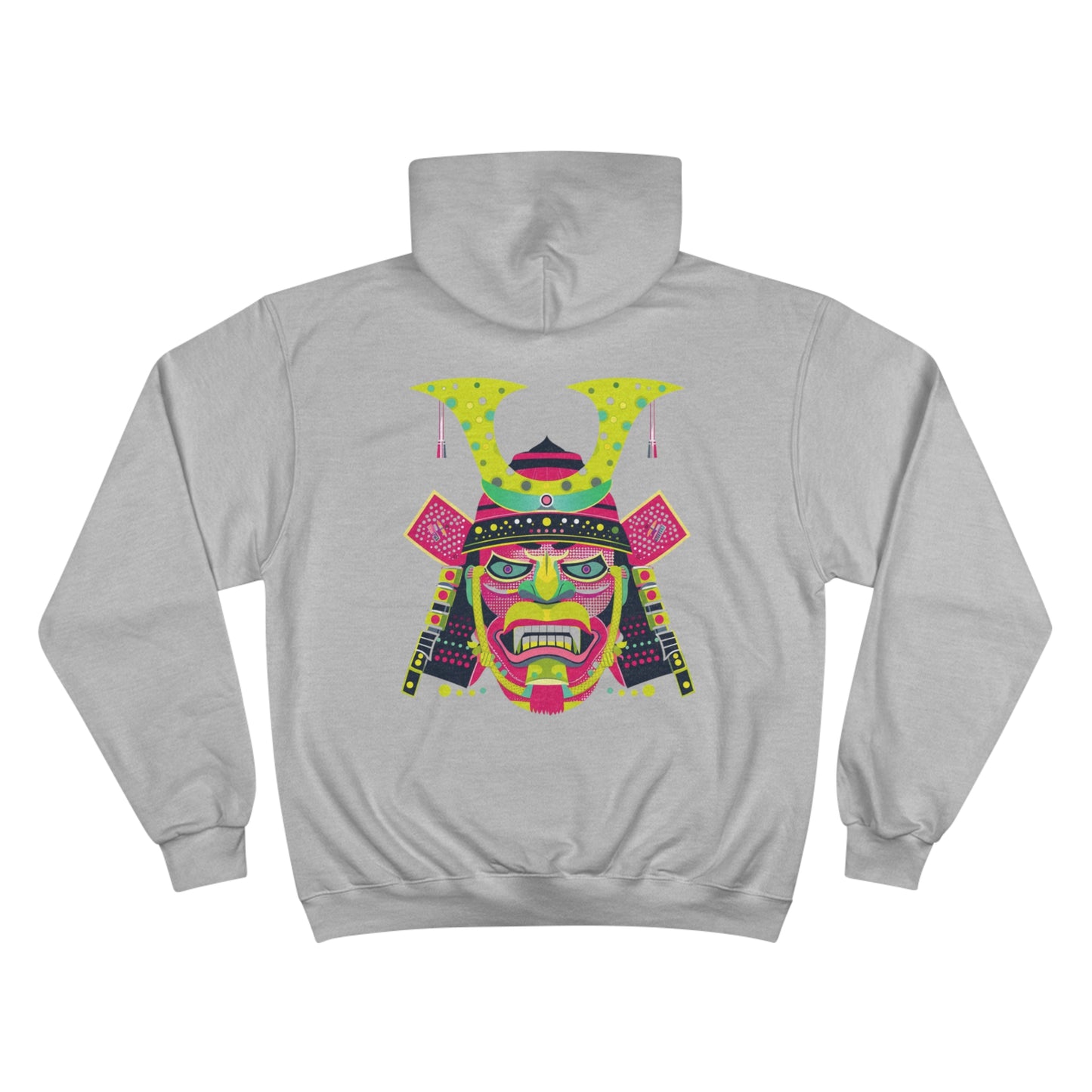 Neon Oni Mask Champion Eco Hoodie - Japanese Demon Pop Art Sustainable Streetwear