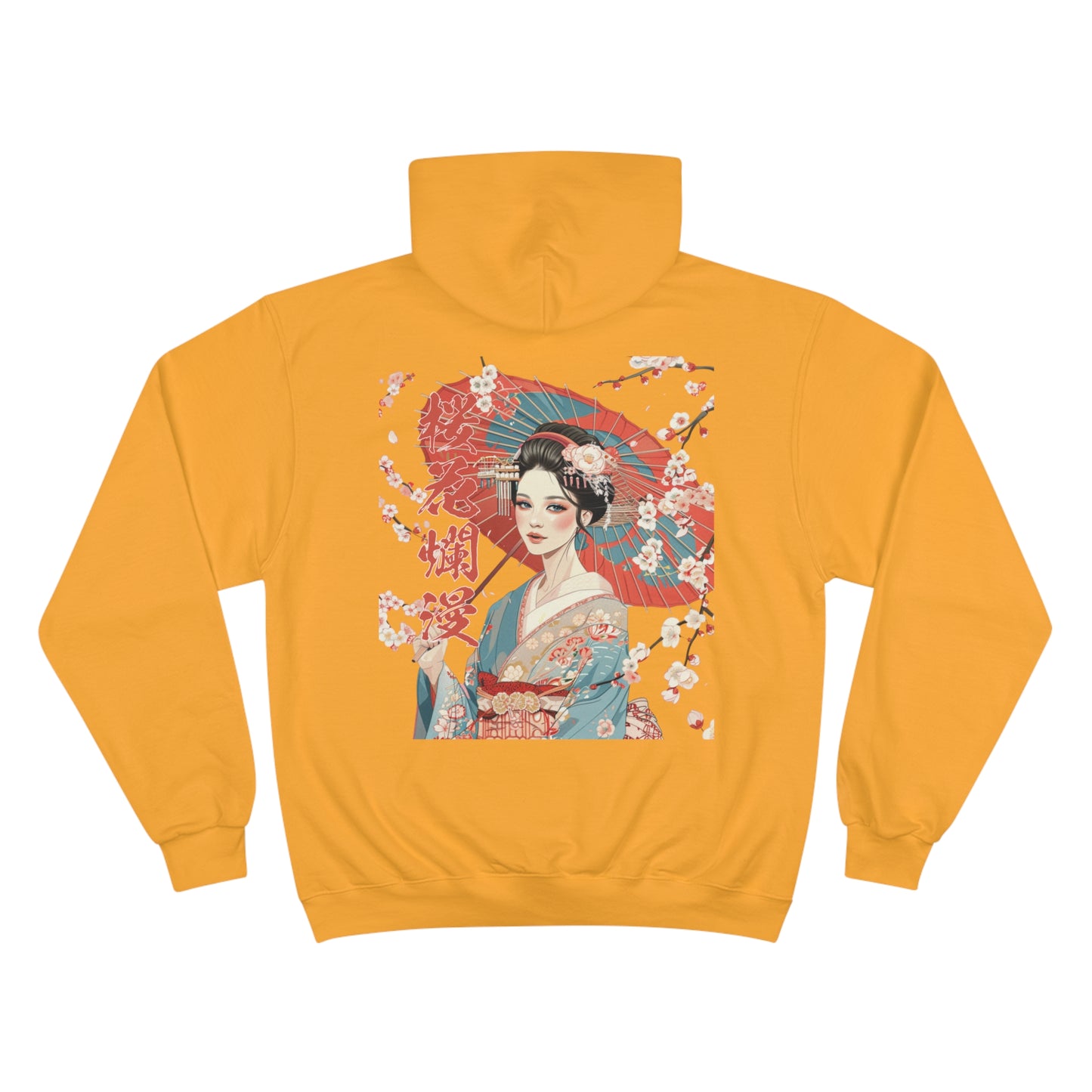 Japanese Geisha Cherry Blossom Art Champion Eco Hoodie - Traditional Asian Design Sweatshirt