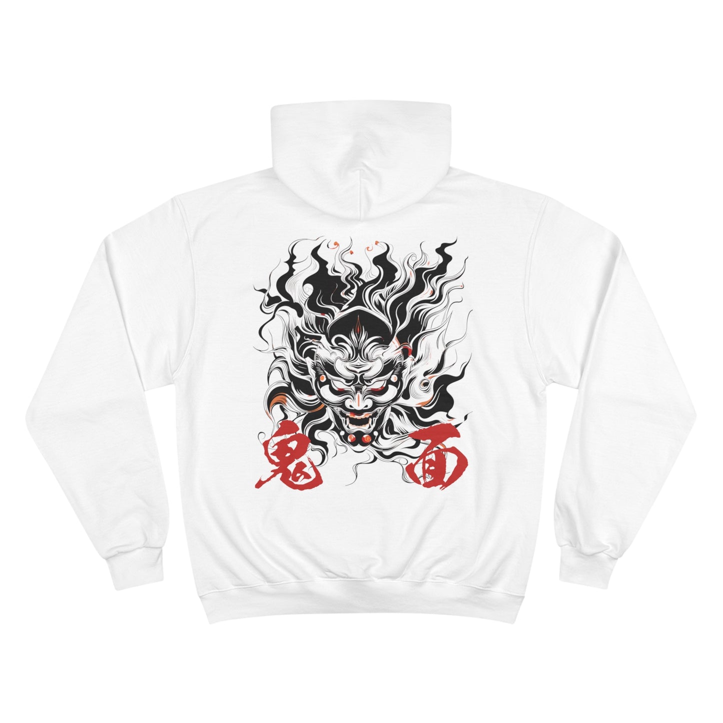 Japanese Oni Demon Mask Champion Eco Hoodie - Traditional Yokai Art Sweatshirt