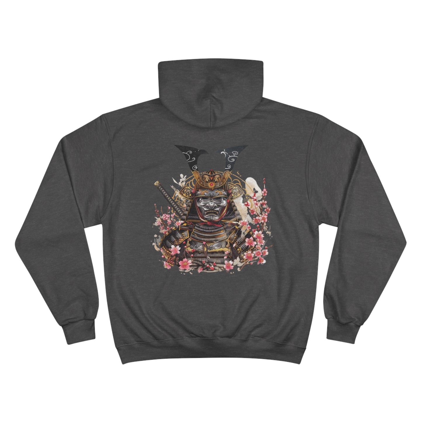 Demon Samurai Mask Champion Eco Hoodie - Japanese Oni Warrior Cherry Blossom Art Sweatshirt