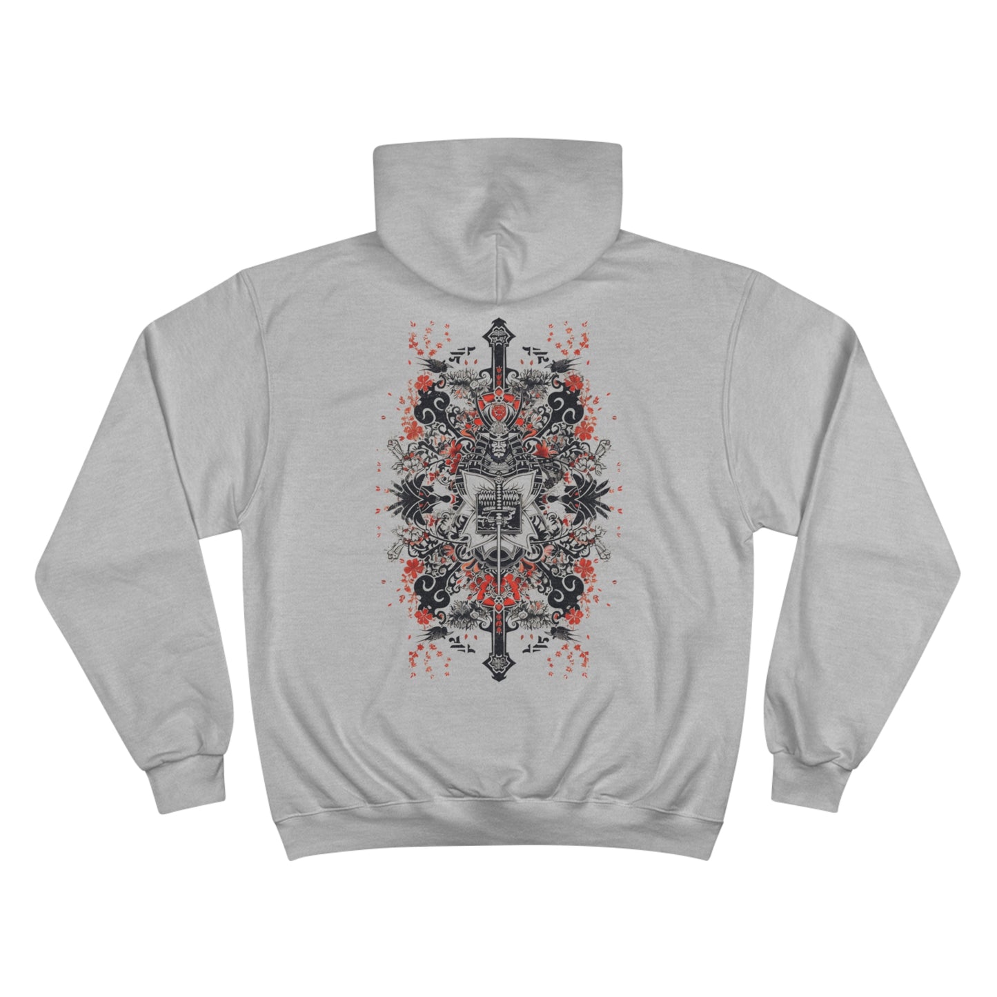 Cross Katana Samurai Hoodie - Japanese Red Blossom Champion Sweatshirt