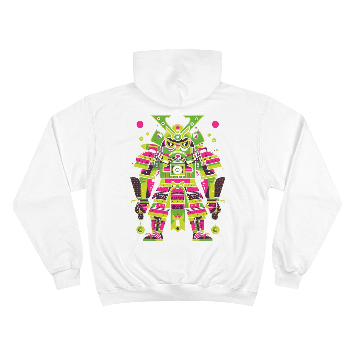 Neon Mecha Samurai Champion Eco Hoodie - Cyberpunk Japanese Warrior Art Sustainable Streetwear