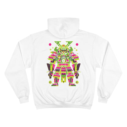 Neon Mecha Samurai Champion Eco Hoodie - Cyberpunk Japanese Warrior Art Sustainable Streetwear