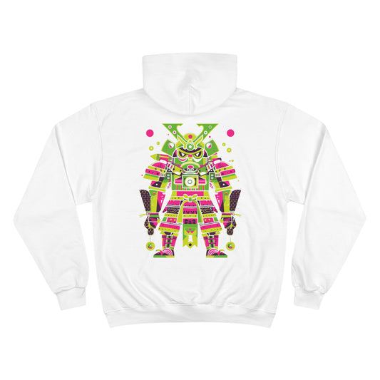 Neon Mecha Samurai Champion Eco Hoodie - Cyberpunk Japanese Warrior Art Sustainable Streetwear