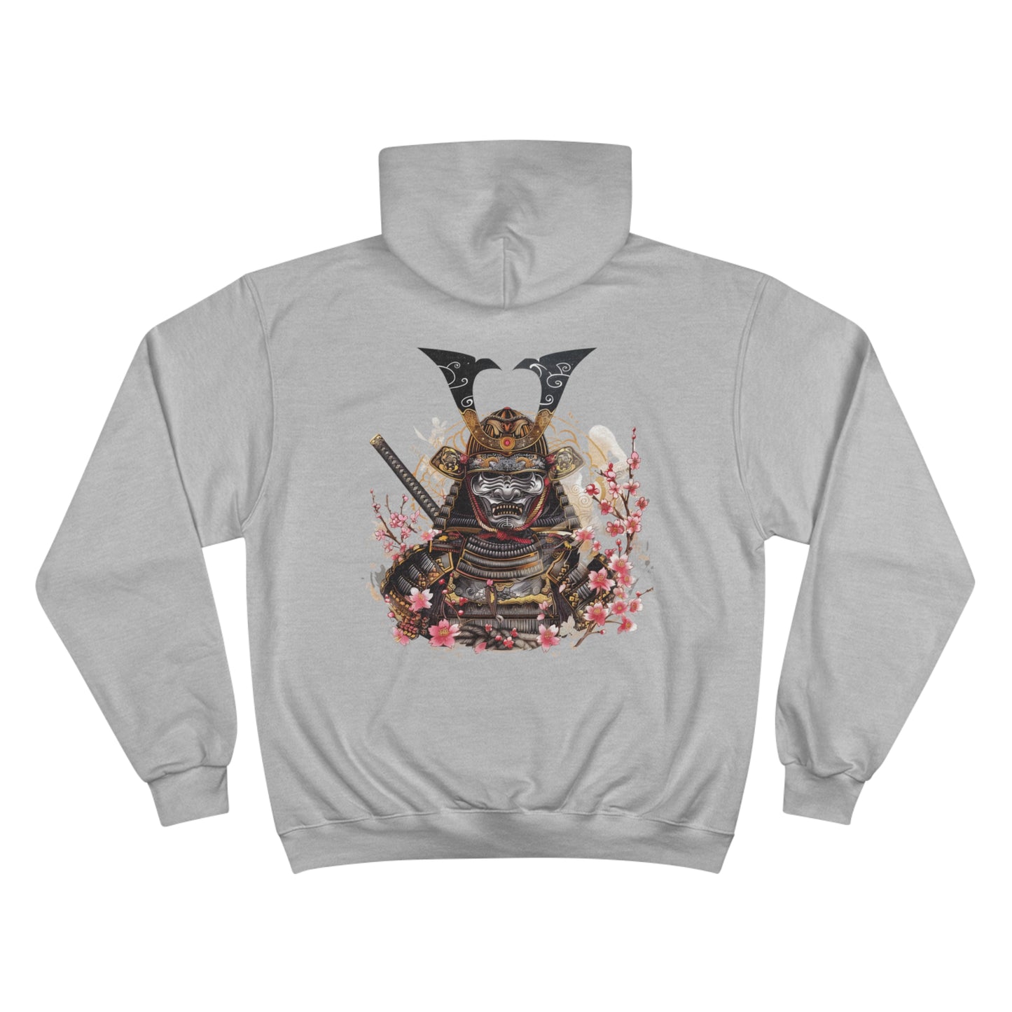 Demon Samurai Mask Champion Eco Hoodie - Japanese Oni Warrior Cherry Blossom Art Sweatshirt