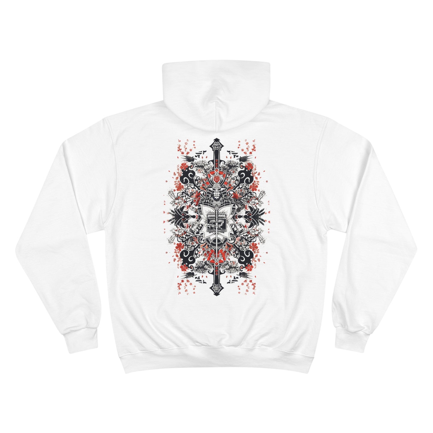 Cross Katana Samurai Hoodie - Japanese Red Blossom Champion Sweatshirt