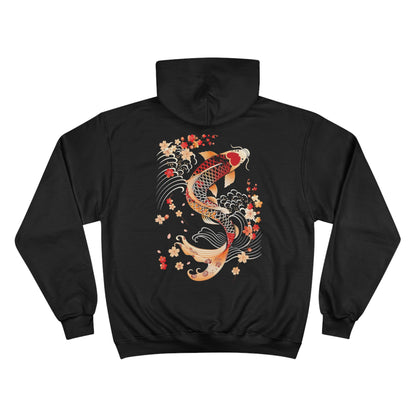 Japanese Koi Fish Cherry Blossom Hoodie | Traditional Art Champion Eco Sweatshirt