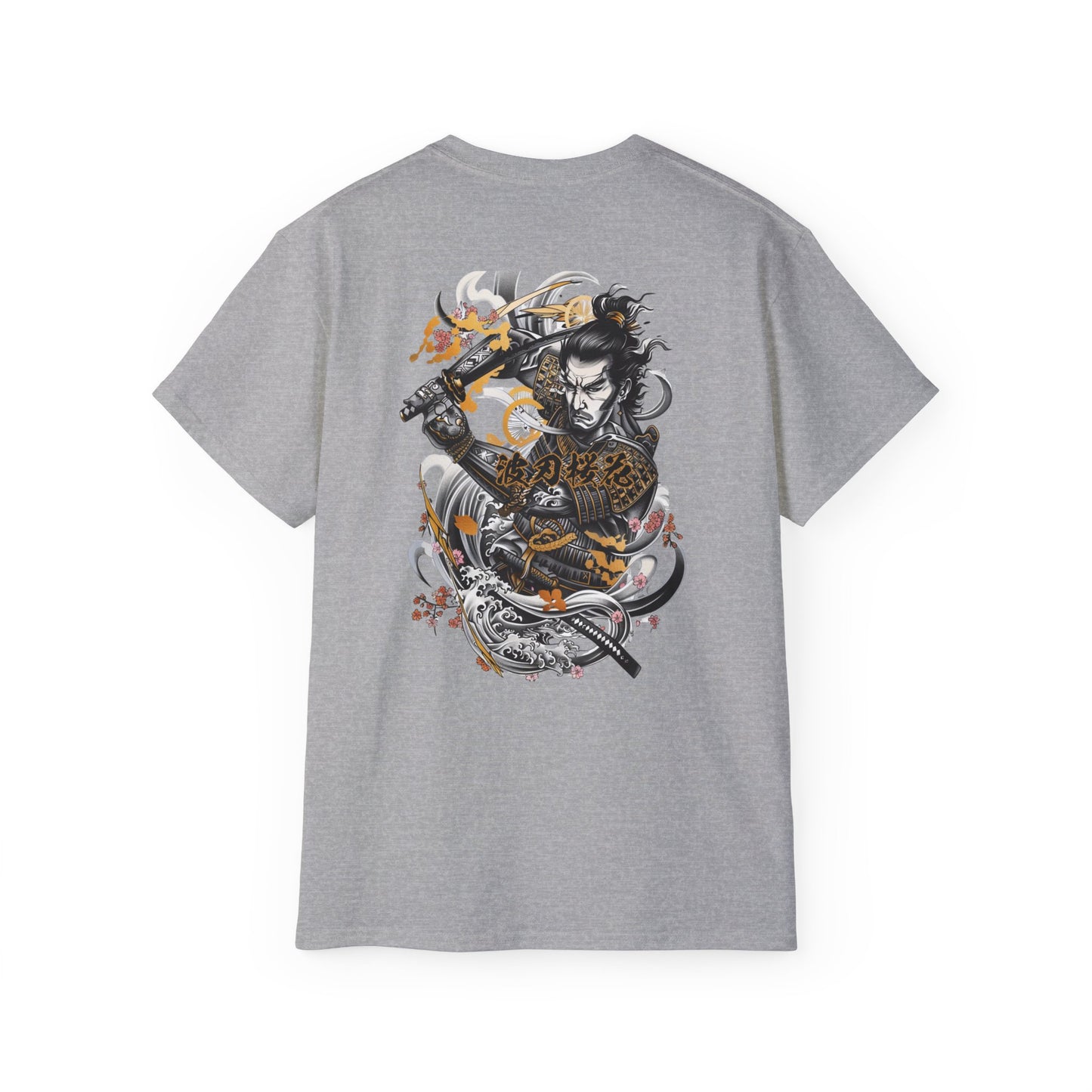 Japanese Samurai Waves T-Shirt | Katana Warrior Cherry Blossom Art Graphic Tee