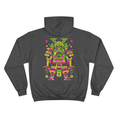 Neon Mecha Samurai Champion Eco Hoodie - Cyberpunk Japanese Warrior Art Sustainable Streetwear