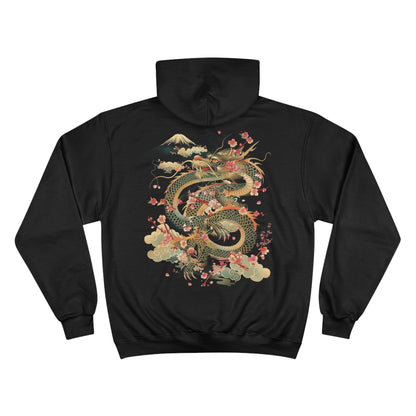 Mount Fuji Dragon Hoodie | Green Japanese Art Champion Eco Sweatshirt