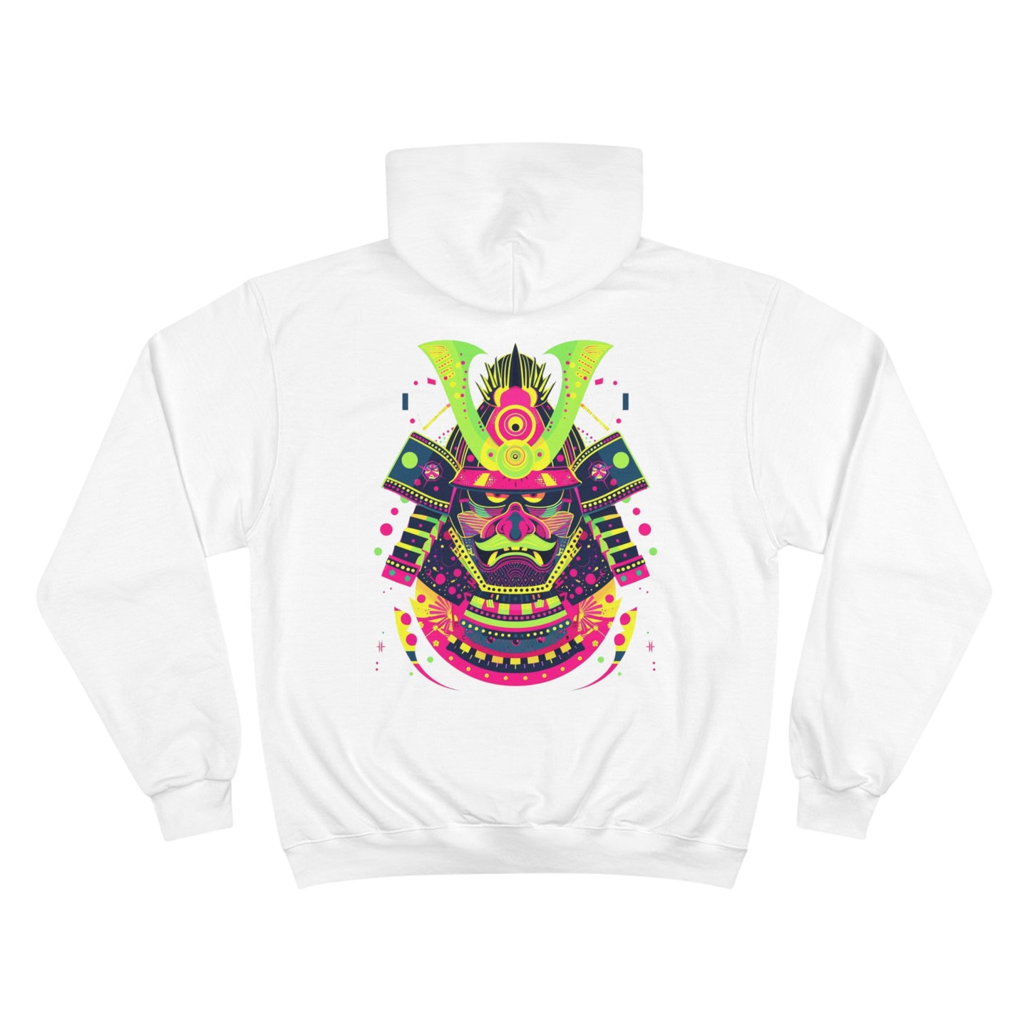 Neon Samurai Helmet Champion Eco Hoodie - Modern Japanese Warrior Art Sustainable Streetwear