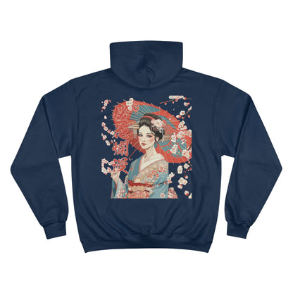 Japanese Geisha Cherry Blossom Art Champion Eco Hoodie - Traditional Asian Design Sweatshirt