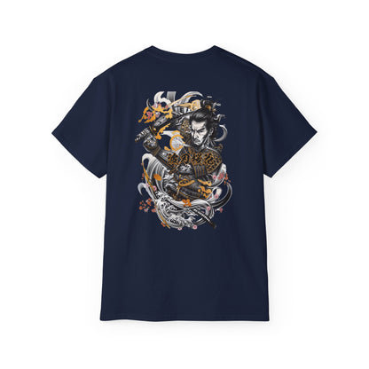 Japanese Samurai Waves T-Shirt | Katana Warrior Cherry Blossom Art Graphic Tee