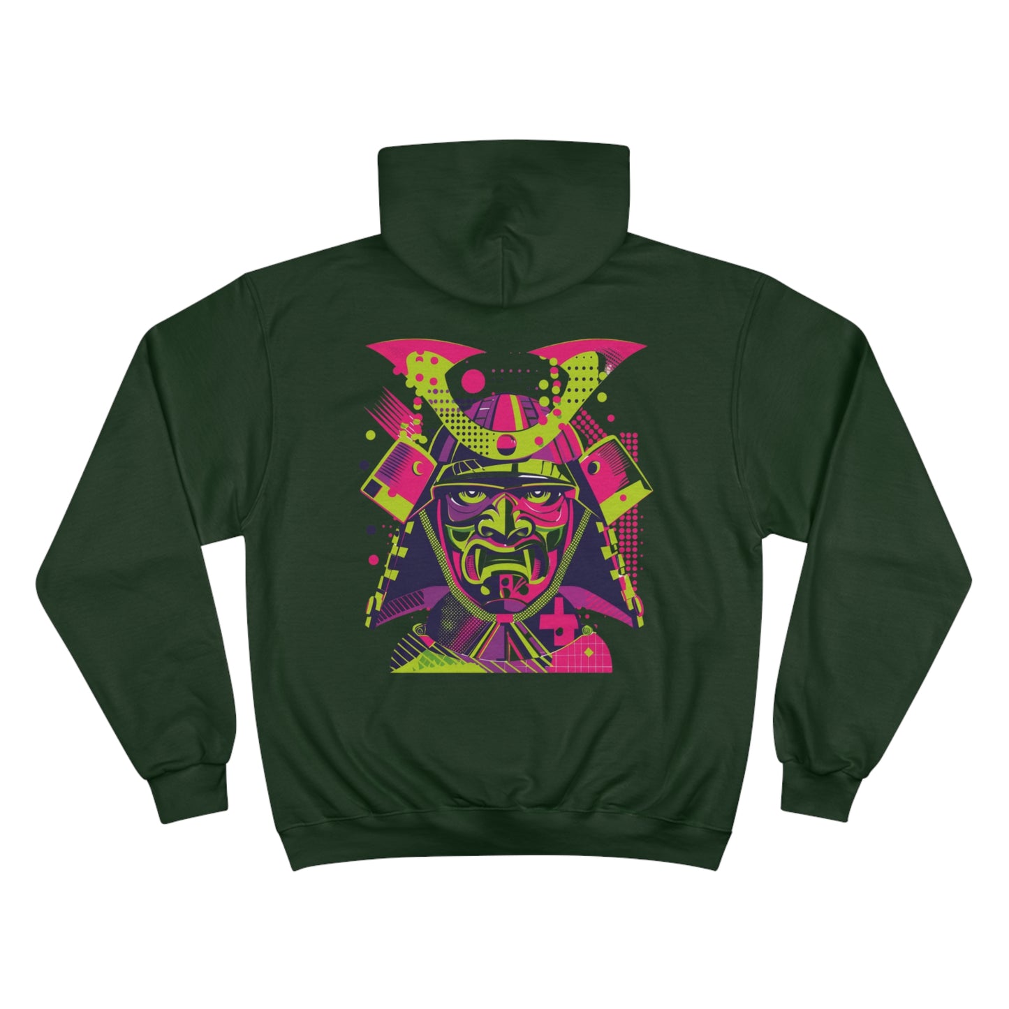 Pop Art Samurai Mask Champion Eco Hoodie - Neon Japanese Warrior Art Sustainable Streetwear