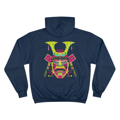 Neon Oni Mask Champion Eco Hoodie - Japanese Demon Pop Art Sustainable Streetwear