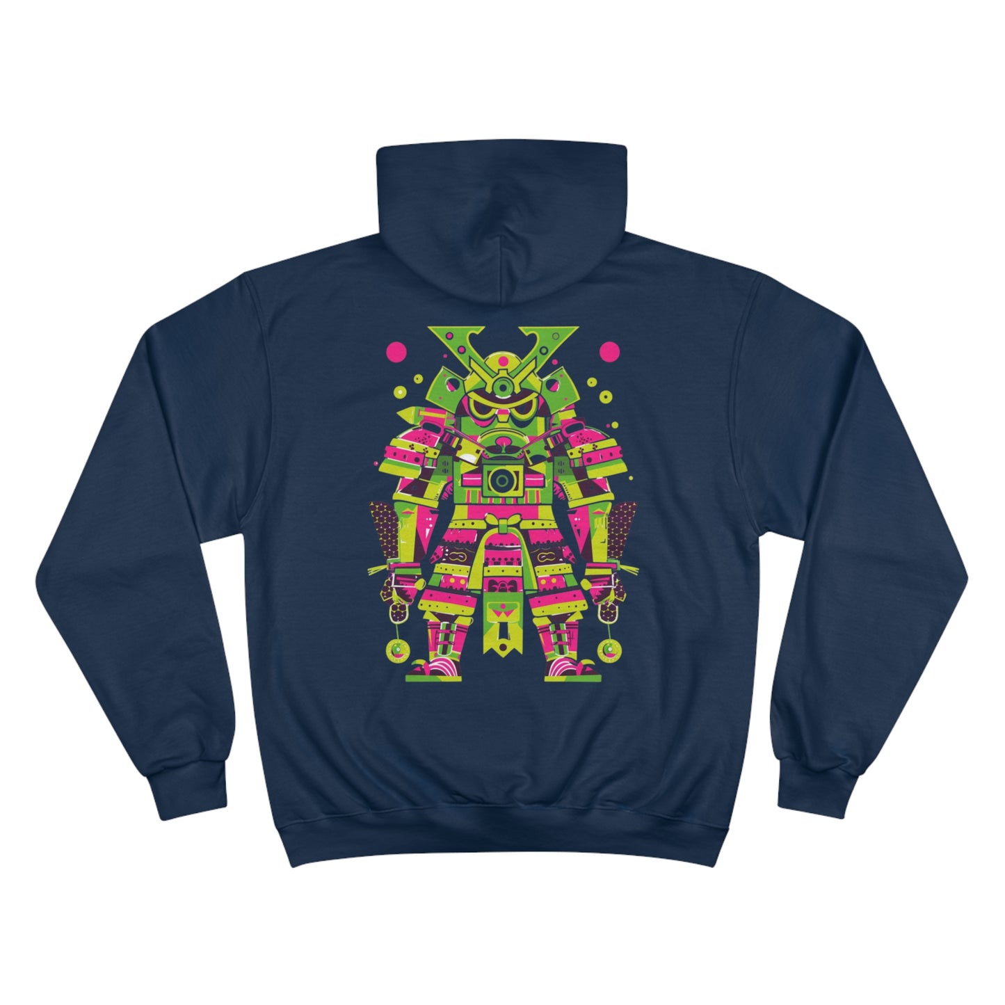 Neon Mecha Samurai Champion Eco Hoodie - Cyberpunk Japanese Warrior Art Sustainable Streetwear