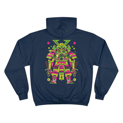 Neon Mecha Samurai Champion Eco Hoodie - Cyberpunk Japanese Warrior Art Sustainable Streetwear